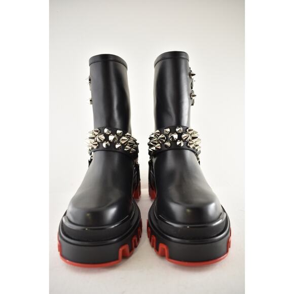Christian Louboutin Dune Bike Spike Black Leather Platform Moto Ankle Boots 39 - Picture 11 of 16